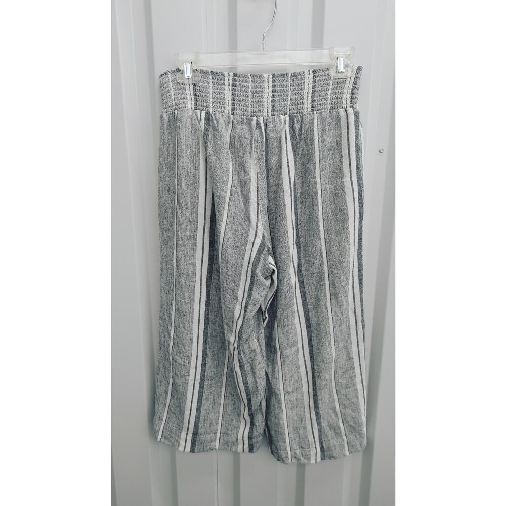 Anthropologie Cloth & Stone Cropped Pants Wide Leg Striped Medium Linen - Picture 4 of 5